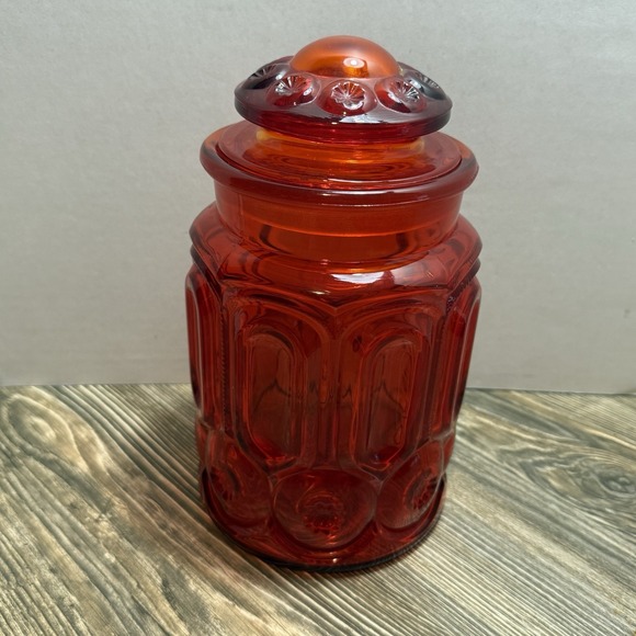 VTG‎ Large Red Amberina LE Smith Moon and Stars Apothecary Canister 9" - Picture 1 of 11